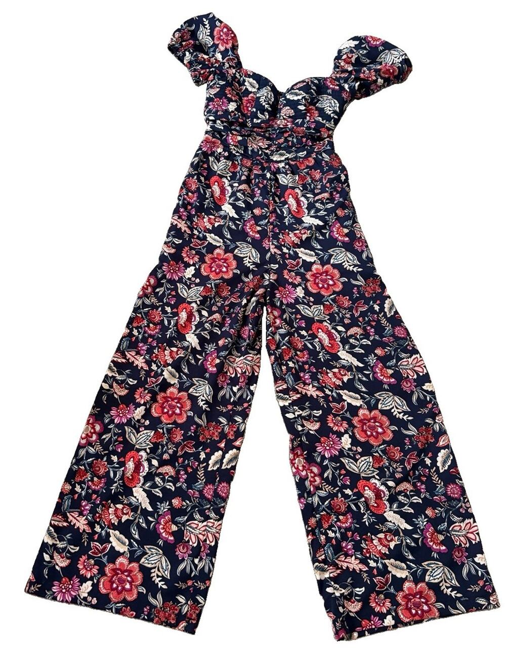 Band of the Free Women’s Size XS Jumpsuit Navy Red Pink Florals Boho Summer